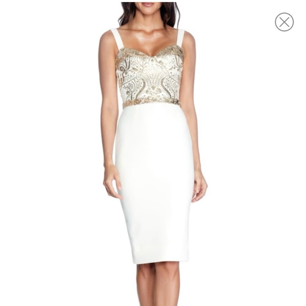 Dress The Population Silvia Ivory/Gold  Dress M*